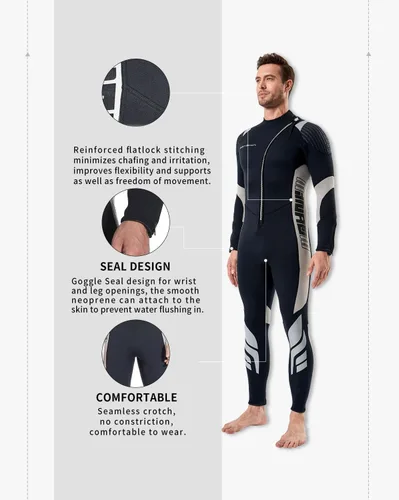 Vista 3 de Seaskin Trajes de neopreno para hombres y mujeres de 3 mm con cremallera frontal, traje de neopreno completo