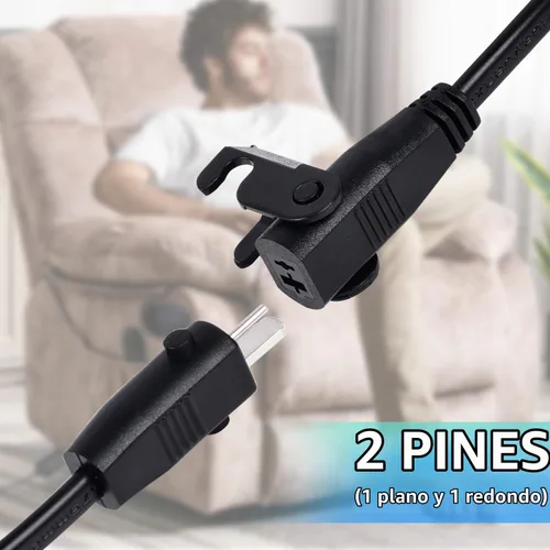 Vista 5 de Sopito Cable de extensión de repuesto para sillón reclinable de 6.6 pies (6.6 ft) para silla elevadora o sillón reclinable, cable de alimentación
