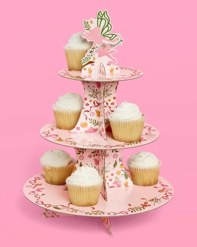 Vista 7 de xo, Fetti Garden Fairy Cupcake Tower, 3 niveles Decoraciones de fiesta de mariposa para niños, fiesta de té, cumpleaños, bosque de bosques, país