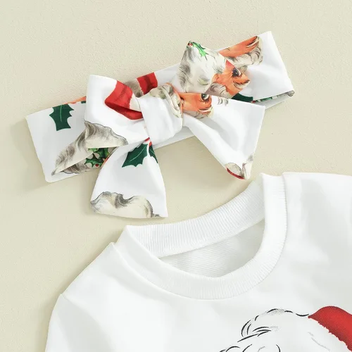 Vista 2 de Fladdswed Ropa de Navidad para bebé y niña, sudadera de manga larga, camiseta de Papá Noel, 3 piezas, ropa de otoño e invierno