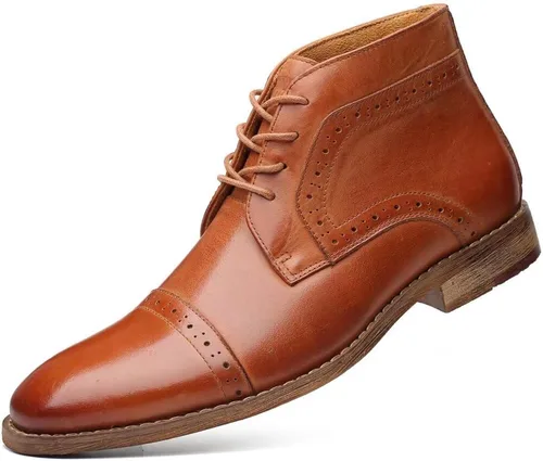 Vista 25 de Arkbird Botas Chukka para hombre, botines de cuero granulado con cordones de moda y comodidad casual Oxfords Marrón oscuro
