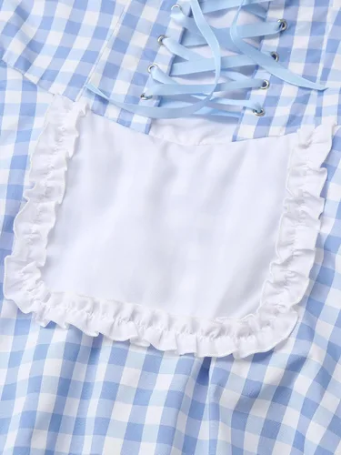 Vista 6 de YiZYiF Disfraz de sirvienta de anime para mujer, vestido de delantal con volantes, vestido de fiesta de Halloween, escenario, vestido elegante