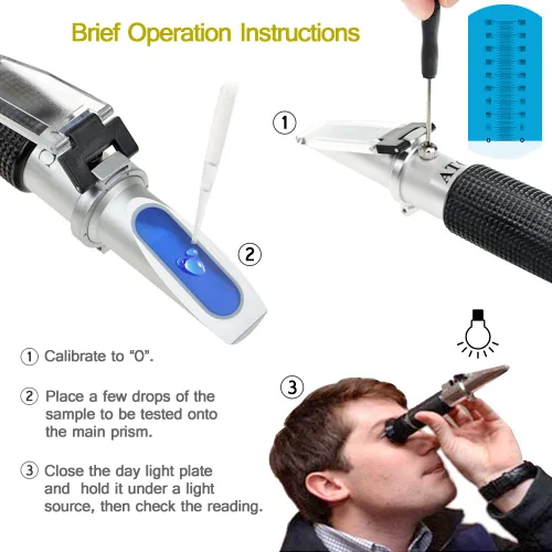 Vista 5 de aichose Refractómetro Brix con ATC, doble escala - Gravedad específica y Brix, hidrómetro para elaboración de vino y elaboración de cerveza, kit