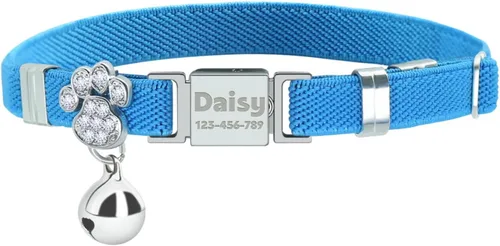 Vista 24 de Collares elásticos de seguridad personalizados para gatos con campana, collares elásticos personalizados con láser para niñas, niños, gatos