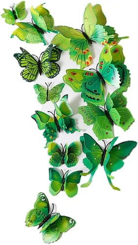 Vista 11 de Paquete mixto de 12 pegatinas de mariposas 3D en rosa para pared, decoración artística (2 azules)