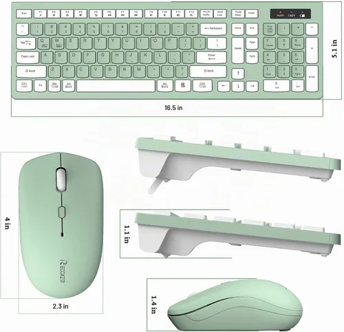Vista 9 de Combo de teclado y mouse inalámbricos silencioso para oficina y hogar (verde aguacate) 2.4G Full Size Silent Cordless Keyboard with Tilt