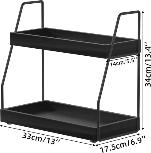 Vista 3 de ZGO Organizador moderno de 2 niveles para encimera de baño, estante organizador de fregadero de madera para almacenamiento de tocador, esquina