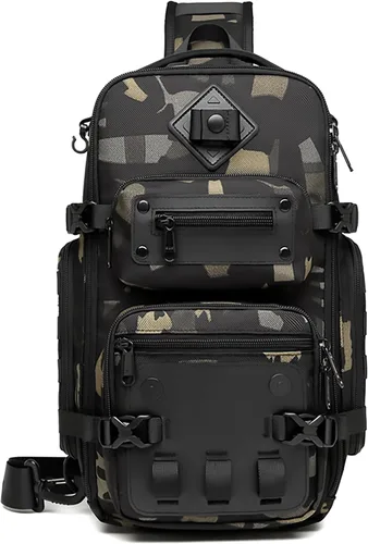 Vista 8 de OZUKO - Bolso bandolera para hombre, mochila cruzada Negro