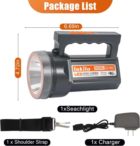 Vista 7 de Linterna de buceo recargable con pantalla de alimentación, IP68 impermeable y sumergible, interruptor doble, 4 modos, reflector LED portátil