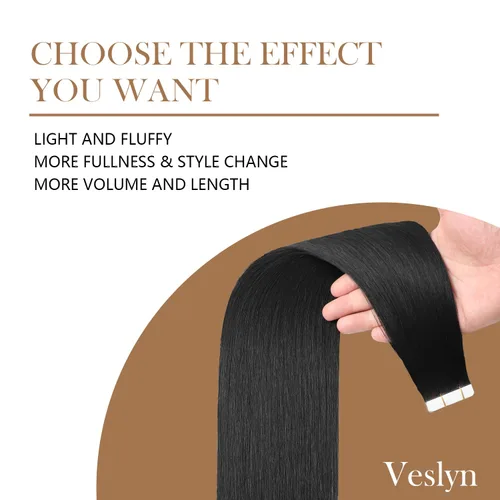 Vista 5 de Extensiones adhesivas de cabello humano de 24 pulgadas, color negro #1 Negro Azabache