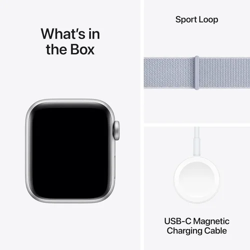 Vista 6 de Apple Watch SE (2.ª generación) [GPS 1.575 in] Smartwatch con caja de aluminio plateado con bucle deportivo azul invierno. Monitor de fitness