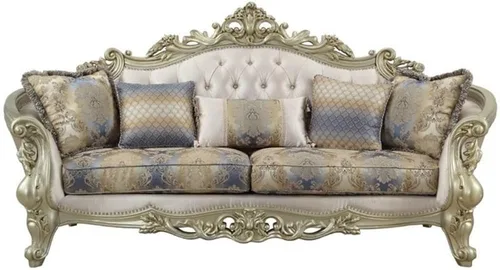 Vista 4 de Acme Sofá Gorsedd con 5 almohadas en tela crema y marfil dorado