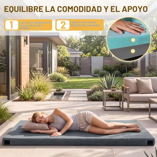 Vista 5 de Colchón de espuma viscoelástica de 3 pulgadas, tapete CertiPUR-US para dormir con parte inferior antideslizante, tapete portátil enrollable