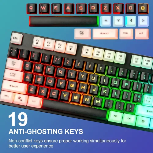 Vista 5 de CHONCHOW Combo de teclado y mouse iluminados, teclado LED RGB para juegos de tamaño completo y mouse para juegos con cable arcoíris para PS4, PS5
