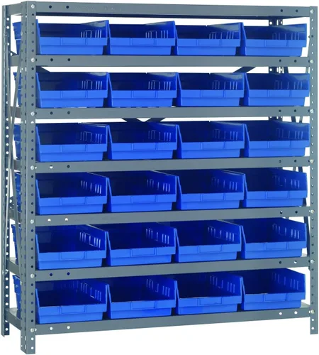 Vista 279 de Quantum QSBU-245BK Heavy Duty Shelving Unit with (7) Shelves and (24) QUS245 Black Bins for Garage Warehouse Storage Distribution 400 lb Load