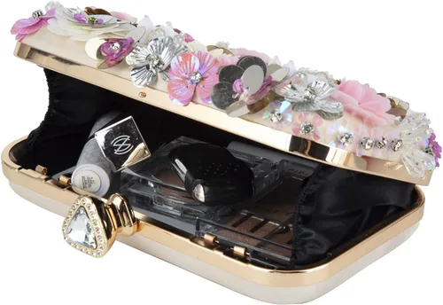 Vista 3 de POPIDEO Women's Flower Floral Evening Clutch Bag Wedding Purse Rhinestone Crystal Beaded Cocktail Party Bridal Prom Handbag