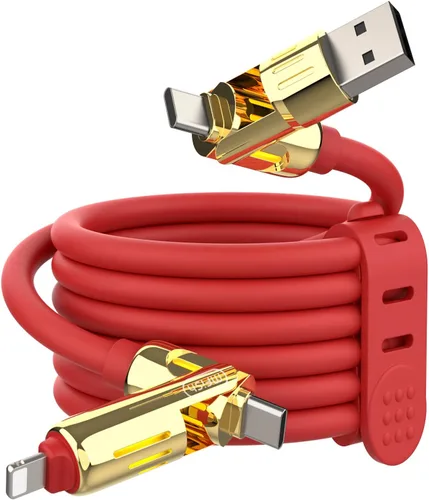 Vista 22 de MFish Cable de carga USB 4 en 1 con funda de transporte, cable de carga rápida de 240 W, USB-A y USB-C dual a USB-C/Lightning, para iPhone Negro