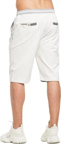 Vista 3 de JustSun Pantalones cortos casuales de algodón para hombre, ajuste clásico, con cintura elástica y bolsillos