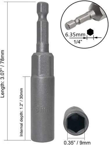 Vista 3 de Llave de vaso de 1/4 de pulgada con vástago hexagonal profunda, adaptador de llave eléctrica, herramienta de taladro de tuerca, 2 piezas (0.354 in)