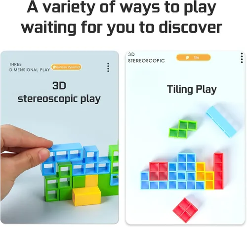 Vista 4 de ALKISTA Juego de bloques de equilibrio Tetra Tower de 96 piezas, juegos de mesa para 2 jugadores+juegos familiares, fiestas, viajes, niños