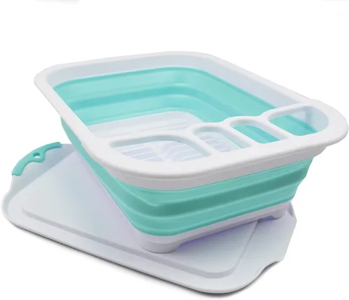 Vista 2 de SAMMART Escurridor de platos plegable de 7.5 litros (2 galones) con escurridor, juego de escurridor plegable, organizador de vajilla portátil