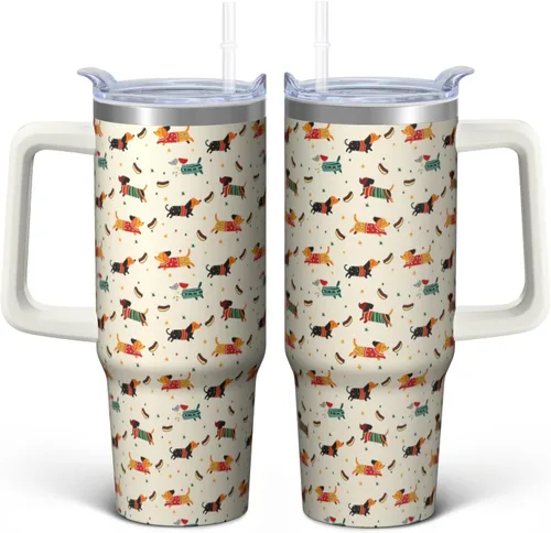 Vista 16 de Dachshund - Vaso de viaje aislado de acero inoxidable de 20 onzas con asa y pajilla, regalo para mujer, para el Día de la Madre, a prueba de fugas