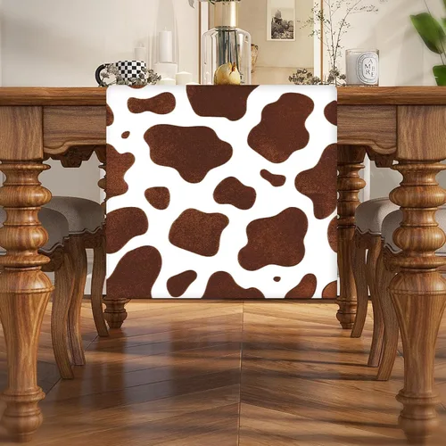 Vista 2 de Camino de mesa con estampado de vaca marrón, mantel con estampado de vaca para fiestas, granja, fiesta de cumpleaños, hogar, cocina, comedor
