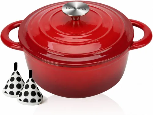 Vista 9 de COOKWIN Horno holandés de hierro fundido, olla redonda de 3 QT con tapa autobronceadora para hornear en casa, brasero, cocina, excelentes regalos