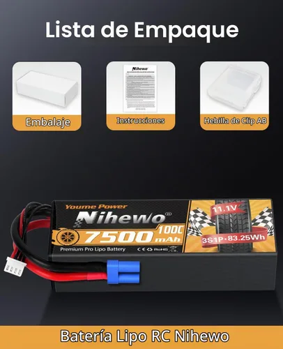 Vista 6 de 3S Lipo Batería 7500mAh 11.1V 100C Hardcase EC5 para RC Coche Barco 2 unids