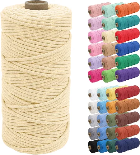 Vista 21 de JeogYong Cuerda de macramé de 0.157 in x 109 yardas, cuerda trenzada de algodón natural, cuerda de macramé para bolsas de ganchillo, colgar
