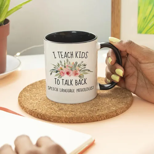 Vista 5 de YouNique Designs Taza SLP I Teach Kids to Talk Back, 11 onzas, taza de café con patología del habla y lenguaje, taza de patología del habla
