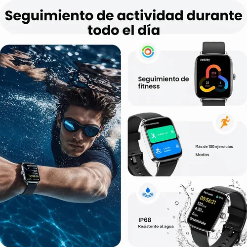 Vista 3 de ENOMIR Reloj inteligente para mujer, color negro