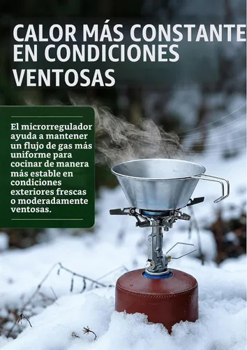 Vista 4 de CAMPINGMOON Estufa portátil compacta plegable con tapa de cartucho con micro regulador con 4Flex con encendedor XD-2F (Plata)
