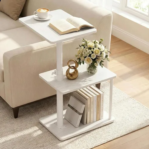 Vista 27 de Faesun Mesa auxiliar de mesa C de altura ajustable, bandeja giratoria de 360° para espacios pequeños, mesita de noche pequeña para sala de estar
