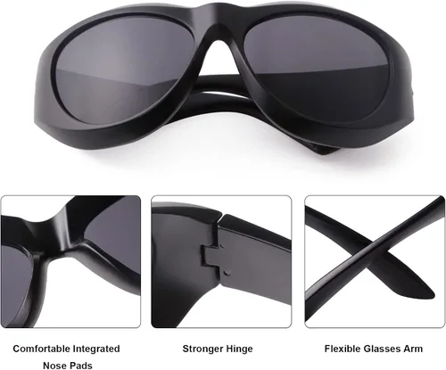 Vista 5 de PEGH Gafas de sol envolventes Y2K de gran tamaño ovaladas para hombres y mujeres de moda