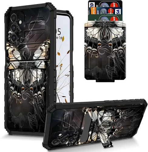 Vista 13 de Funda para Galaxy S21 FE 5G 2022 con soporte, funda de doble capa de policarbonato duro de TPU suave, estampado de vaca, estampado animal