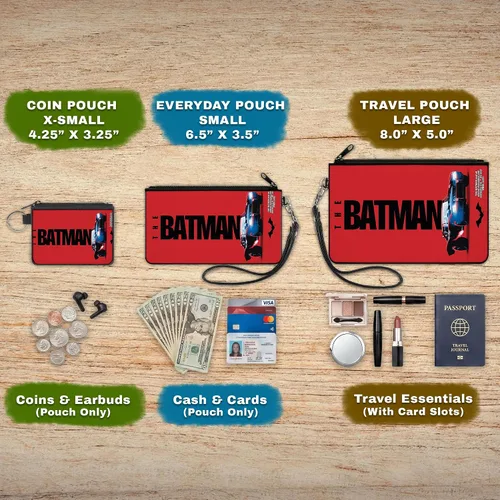 Vista 2 de DC Comics Billetera, bolso con cremallera, The Batman Movie Batmobile Title Red Black, Canvas, Batman, Casual
