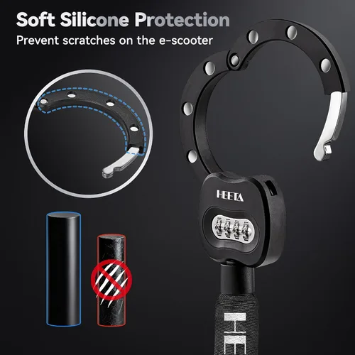Vista 6 de HEETA Candado de scooter eléctrico antirrobo, cerradura de cadena de bicicleta de combinación de 4 dígitos, accesorios de cable de bloqueo