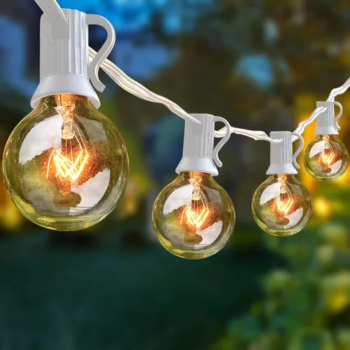 Vista 10 de SUNSGNE Guirnalda de luces de patio G40 impermeable de 100 pies para exteriores con 105 bombillas Edison transparentes, luces de globo para 24.9 ft