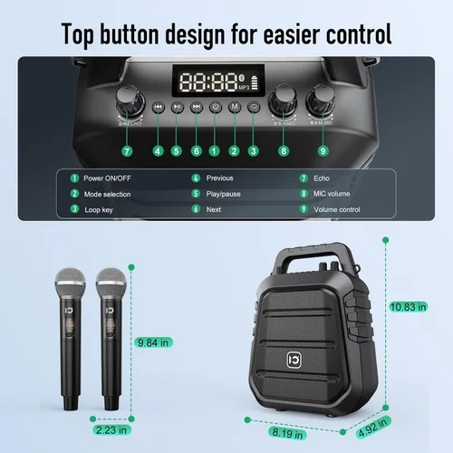 Vista 3 de SHIDU Amplificador de voz potente de 100 W con 2 micrófonos inalámbricos