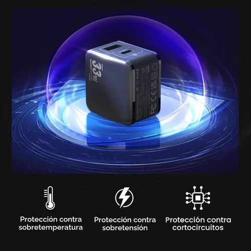 Vista 6 de MINIX P1 Mini Cargador USB C de 30 W, Cargador GaN de 33 W PPS de 2 Puertos con 1 Puerto USB-C, 1 Puerto USB-A con Enchufe Plegable, Compatible