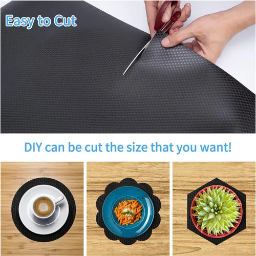 Vista 6 de Revestimientos negros para estantes de armarios de cocina, alfombrilla para cajones no adhesiva, revestimientos para refrigerador, manteles