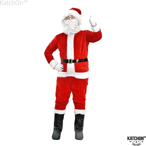 Vista 6 de KatchOn Traje de Papá Noel de terciopelo para adultos, 10 piezas, disfraz de Papá Noel para hombre, traje de Papá Noel, traje de Papá Noel