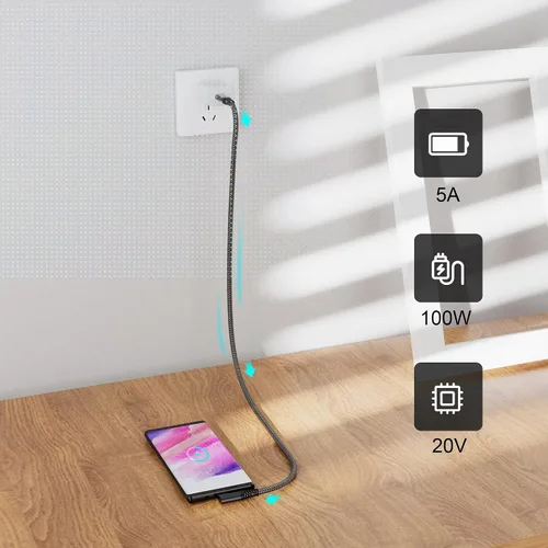 Vista 3 de Cable USB C a C 3.2 Gen 2 × 2 de 100 W/20 Gbps [6.6 pies/6.6 ft] Salida de video 4K de carga rápida compatible con Thunderbolt 3/4 para MacBook iPad