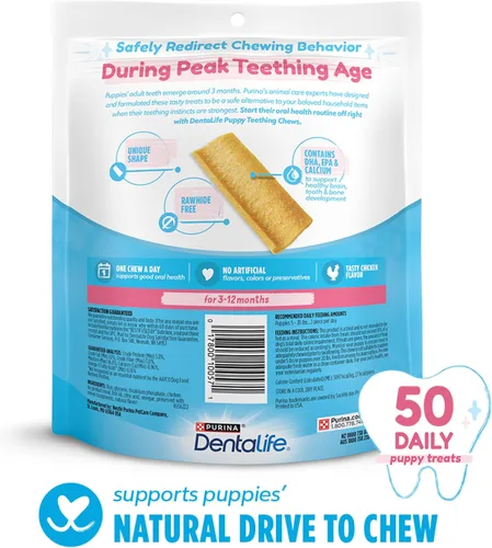 Vista 6 de Dentalife Masticables de dentición para cachorros para perros pequeños de 3 meses en adelante, sabor a pollo, 1.08 libras, 50 masticables - Bolsa