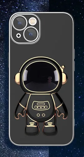 Vista 2 de Funda de astronauta compatible con iPhone 14 14 Plus 14 Pro Max 6D chapado en 6D con soporte, color negro para 14 Pro