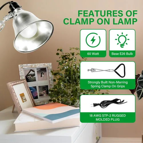Vista 5 de Simple Deluxe - Lámpara de techo con abrazadera de 5.5 pulgadas con reflector de aluminio de hasta 60 W, casquillo E26 (sin foco incluido), cable
