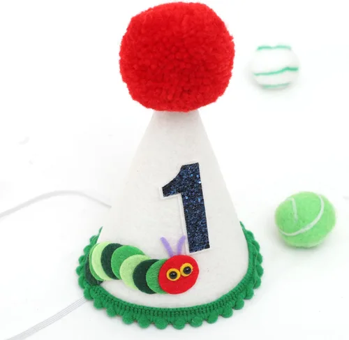 Vista 7 de Hungry Caterpillar - Corona de cumpleaños para niños, decoración de fiesta de primer cumpleaños, corona de aplastamiento de pastel