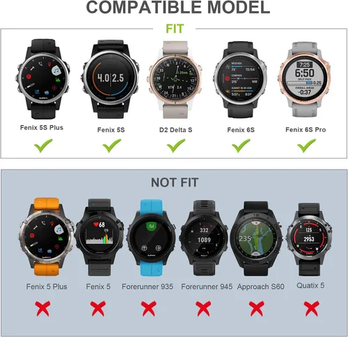 Vista 9 de NotoCity Correa de reloj compatible con Fenix 5S/6S/7S/8 de 1.693 in, correa de repuesto de silicona suave Quickfit (hebilla plateada, 2 unidades)