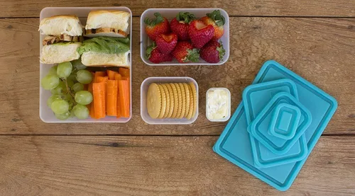 Vista 2 de Contenedores de almuerzo de control de porciones, contenedores reutilizables de preparación de comida, sin BPA, juego de 4 (turquesa)